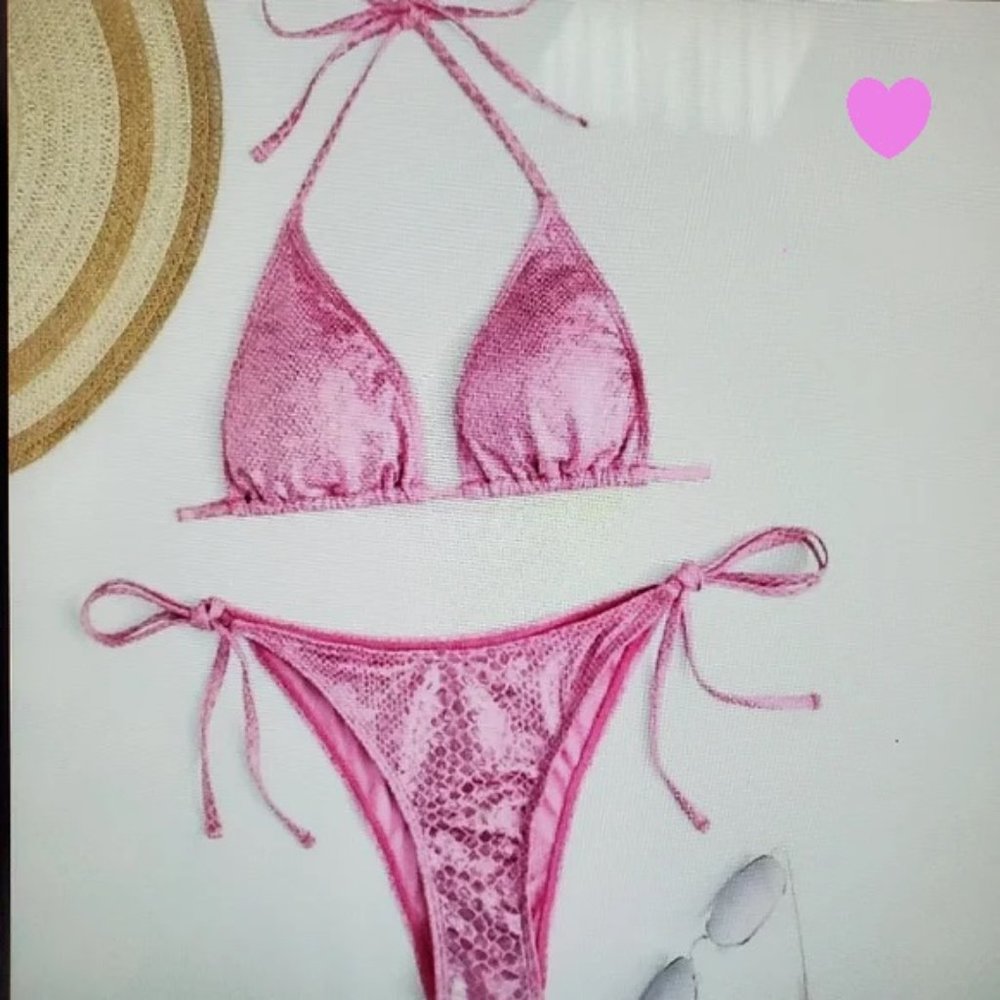 Sexy Pink Shimmery Triangle Tie Bikini NWT 💖Hostess Pick